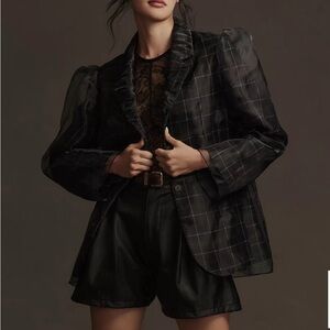 Tulle Overlay Plaid Blazer
